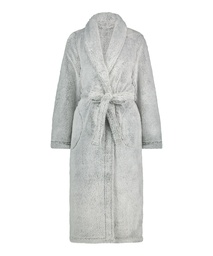 Long Fleece Bathrobe - Gray, Gris, coloris