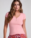 Haut de pyjama à manches courtes Henley - Rose