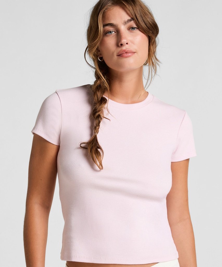 Haut de pyjama manches courtes rib crew neck - Rose