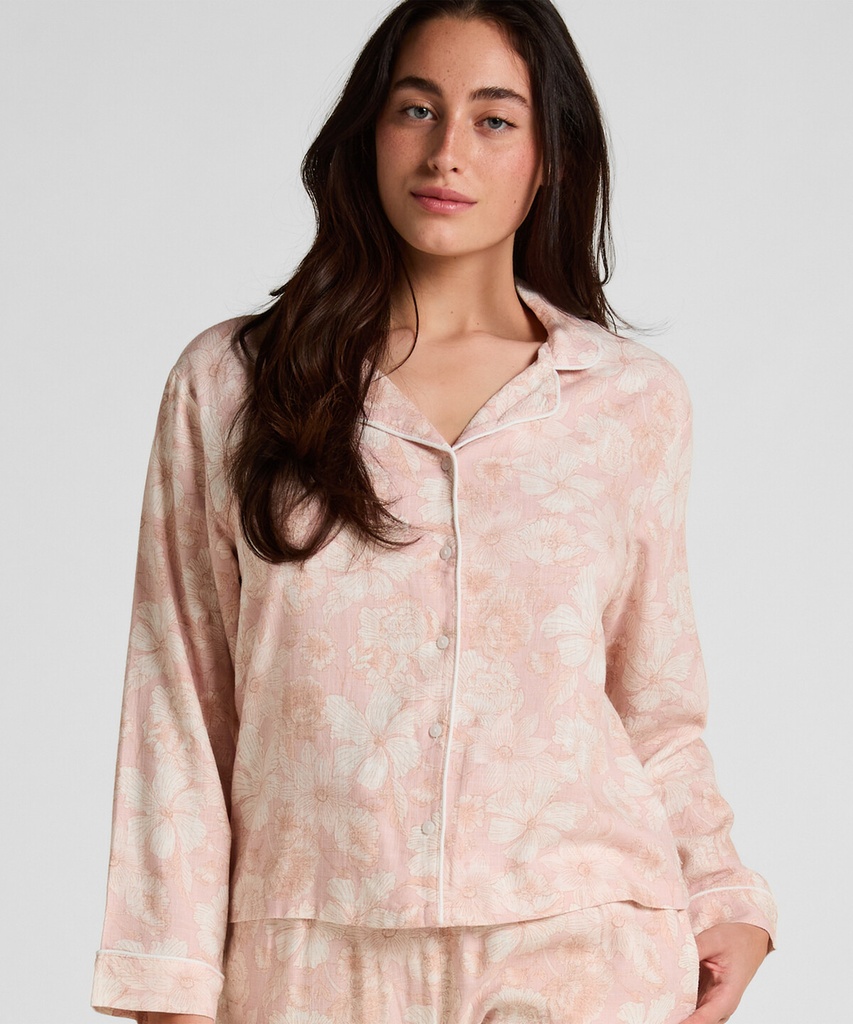 Veste de Pyjama en Lin à Fleurs - Rose