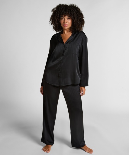 Pantalon à rayures en satin - Noir