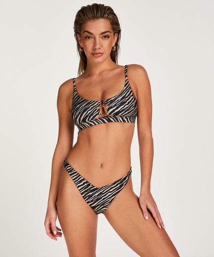 Zebra High Leg Bikini Bottoms - Brown