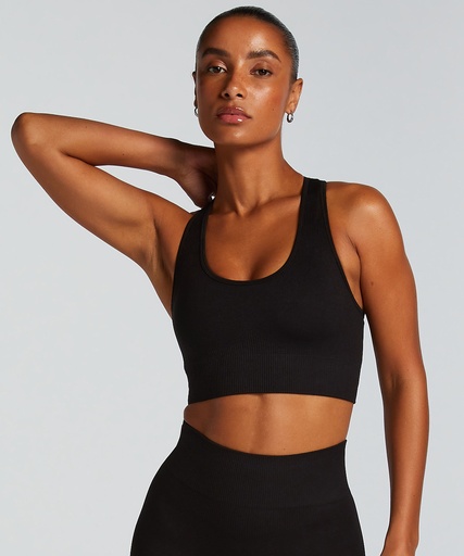 HKMX Soutien-gorge de sport sans couture - Noir
